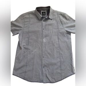 prAna Men’s Short Sleeve Button Up Shirt Size XL Gray Micro Print Travel Casual